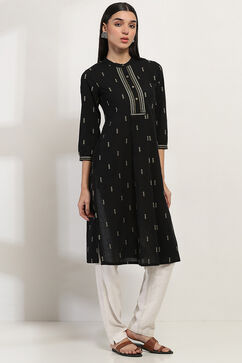 Black Cotton Straight Kurta image number 4