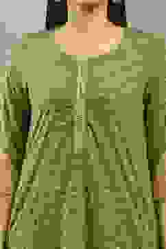 Green Polyester Straight Kurta Pants Set image number 1