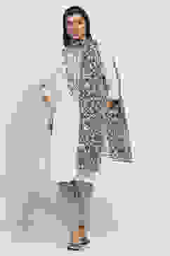 White and Black Printed Straight Suit Set image number 6