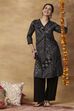 Black Viscose Blend Straight Printed Kurta Pants Set image number 6