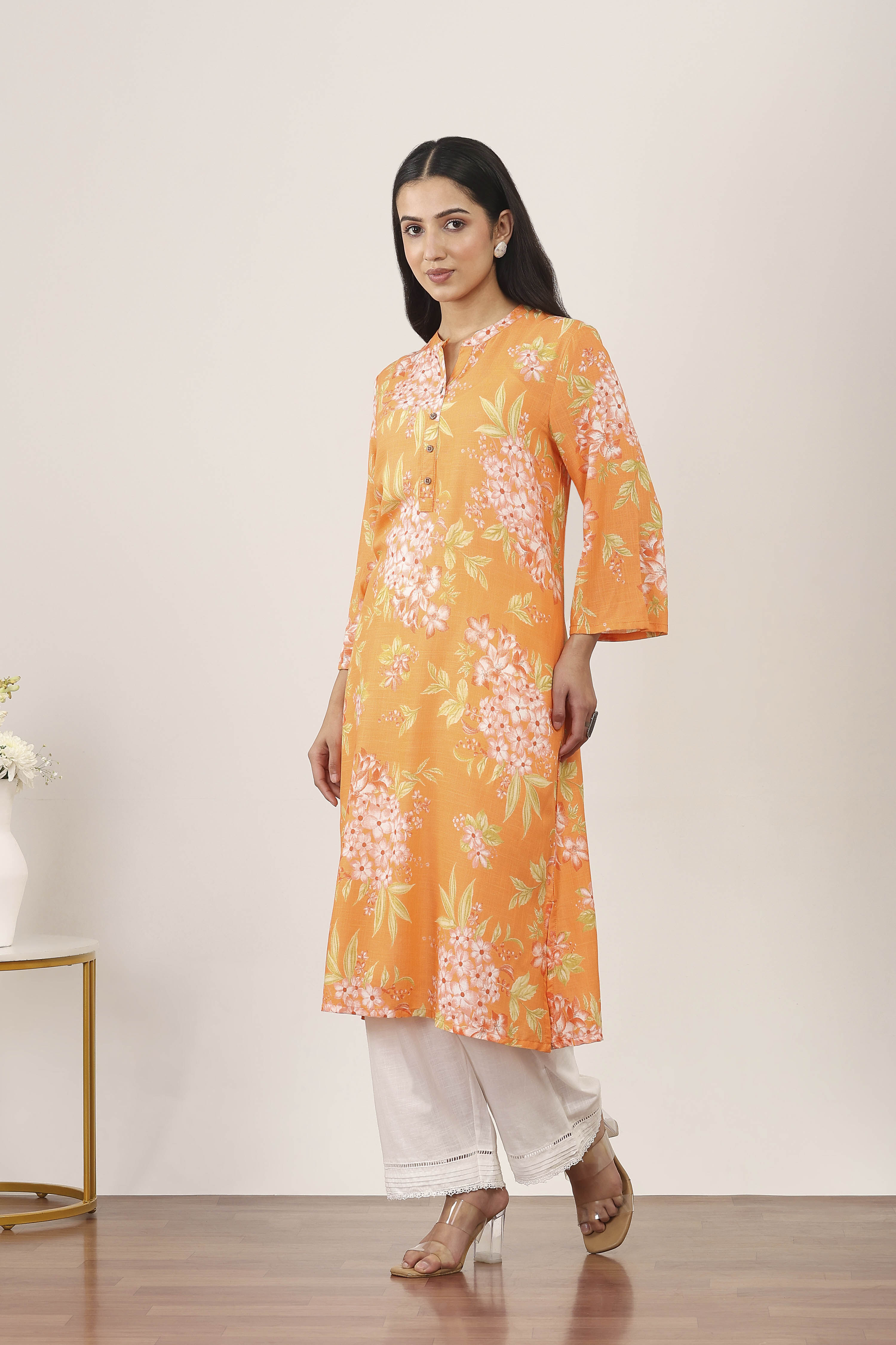 Orange Rayon Straight Kurtas image number 2