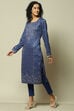 Blue Acrylic Straight Printed Kurta image number 2