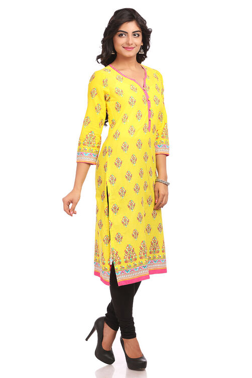 Yellow Straight Cotton Kurta image number 2