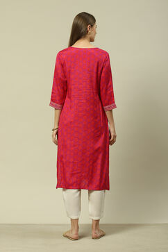 Purple LIVA Straight Printed Kurta image number 3