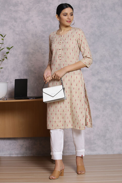 Beige Polyster Kurta image number 3