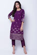 Purple Polyester Dupioni Straight Kurta image number 0