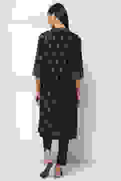 Navy Blue Cotton Printed Straight Kurta image number 3