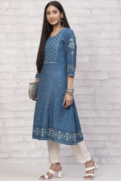 Indigo LIVA A Line Kurta image number 5