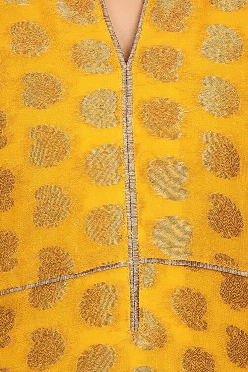 Yellow Cotton Straight Kurta image number 4
