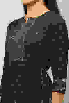 Black Viscose Shantoon Printed Tiered Dress image number 1