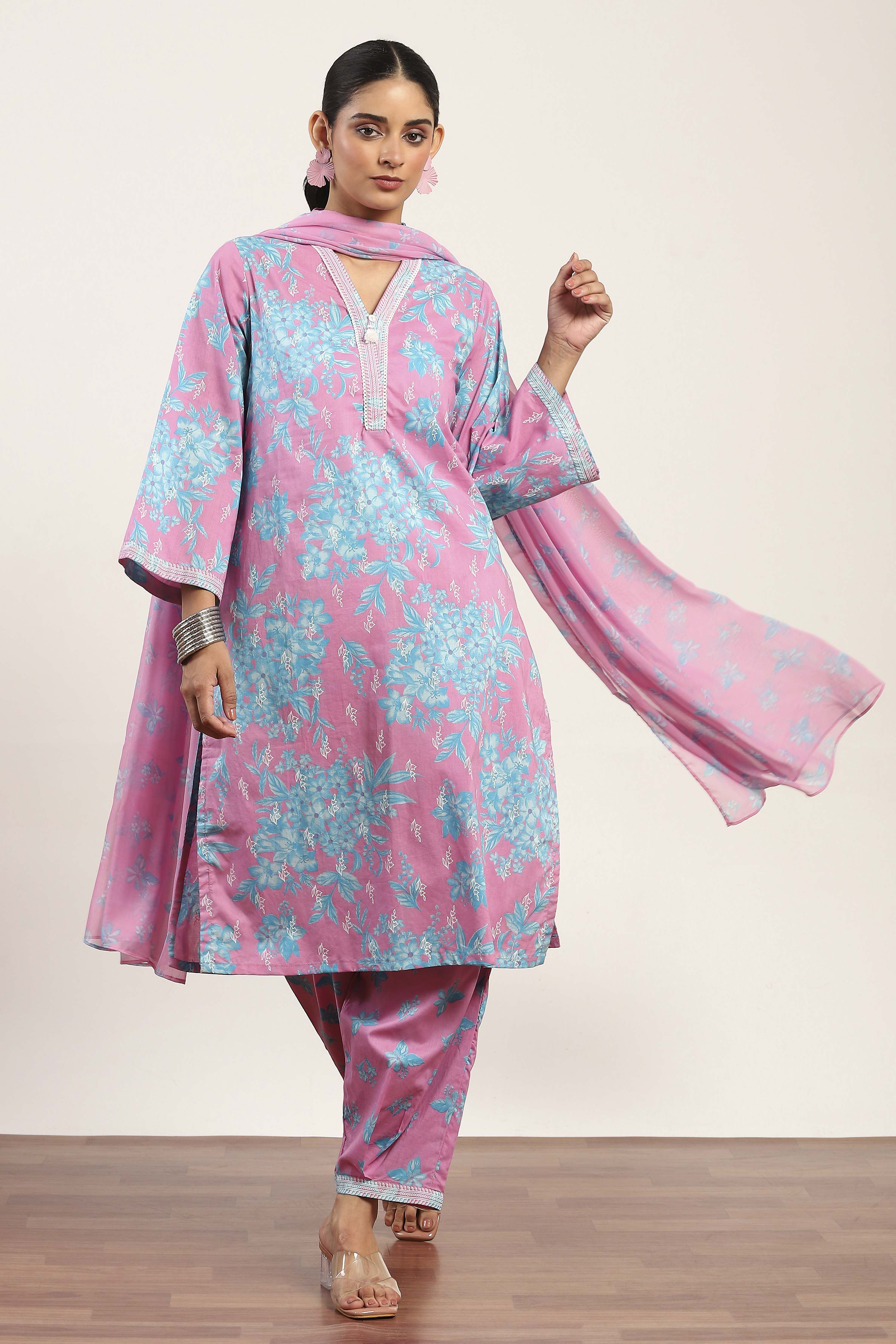 Pink Cotton Straight Suit Sets image number 0