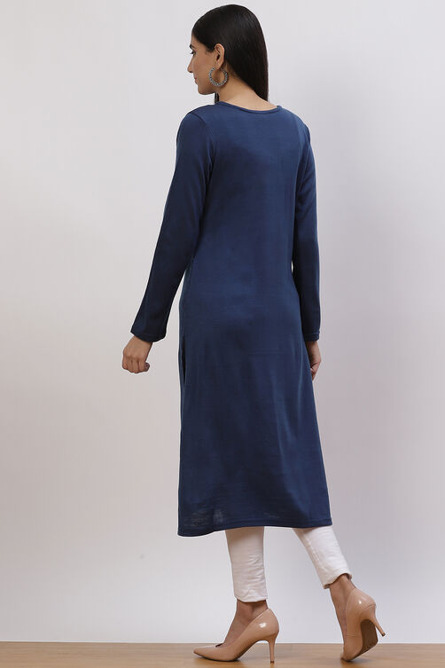 Blue Acrylic Straight Kurta image number 5