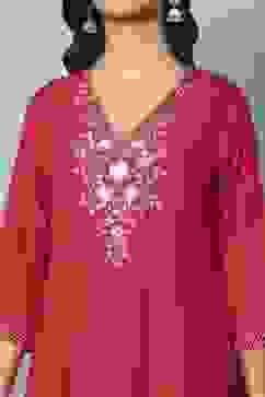 Red Embroidered Kalidar Suit Set image number 1