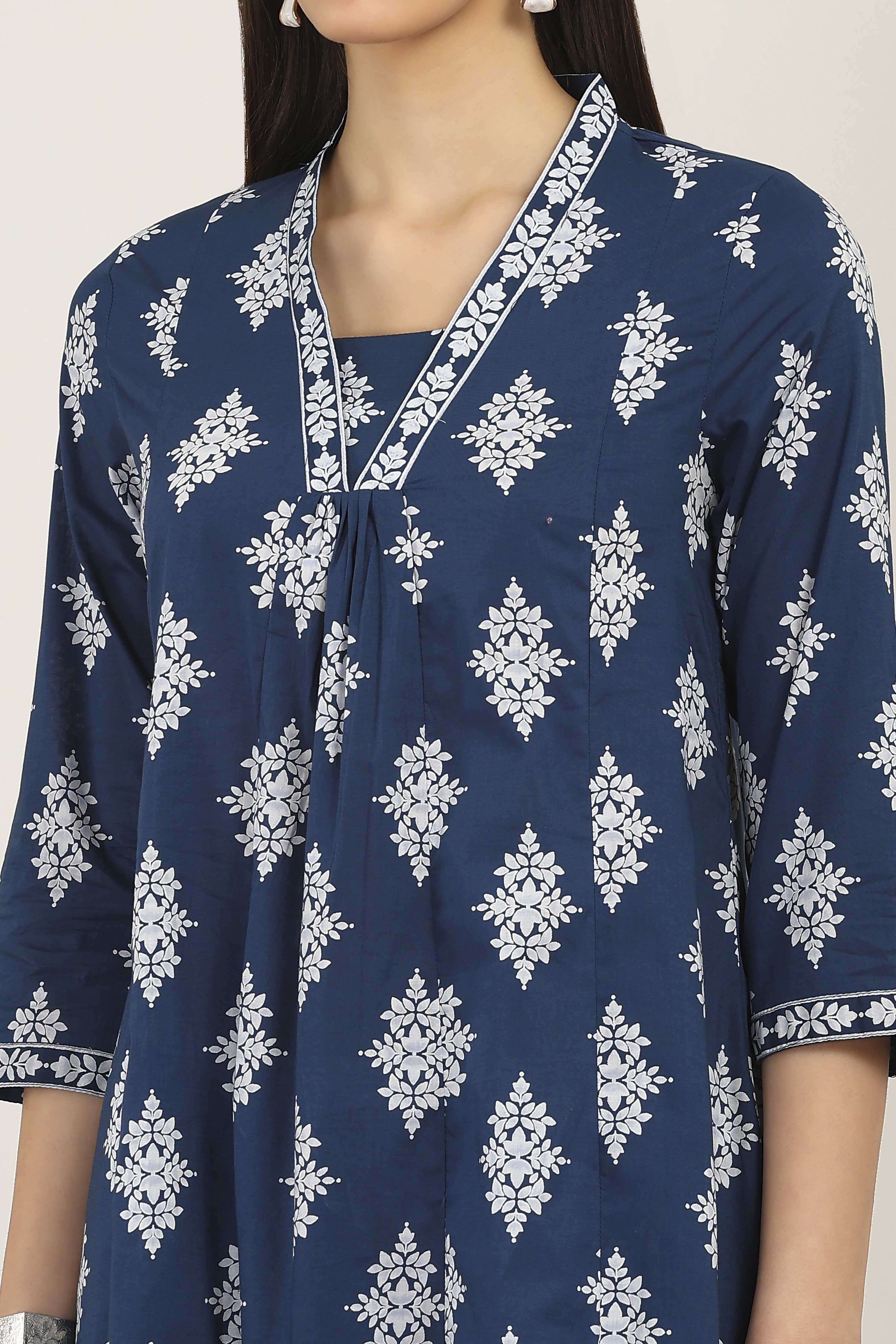 Blue Cotton A-line & Kalidar Kurtas image number 1