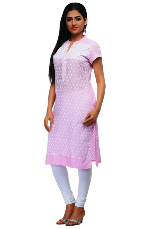 Light Pink Cotton Straight Kurta image number 2