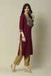 Purple LIVA Straight Printed Kurta image number 3