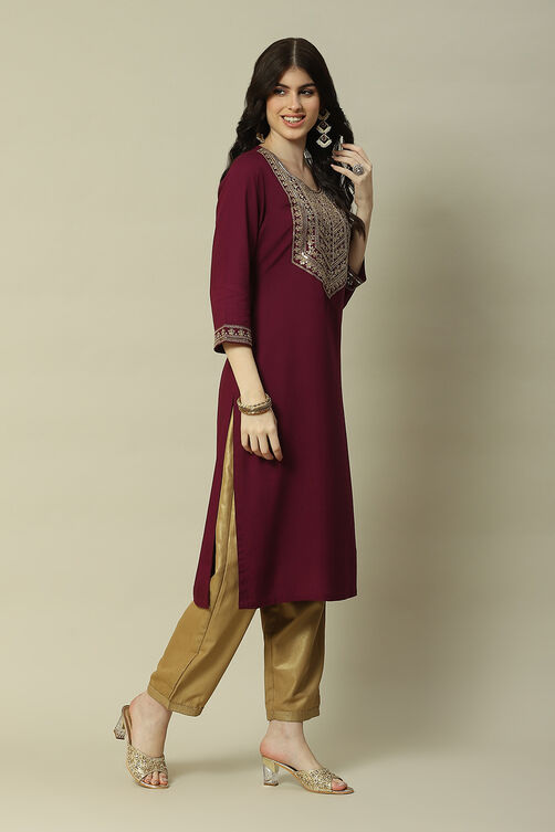 Purple LIVA Straight Printed Kurta image number 3