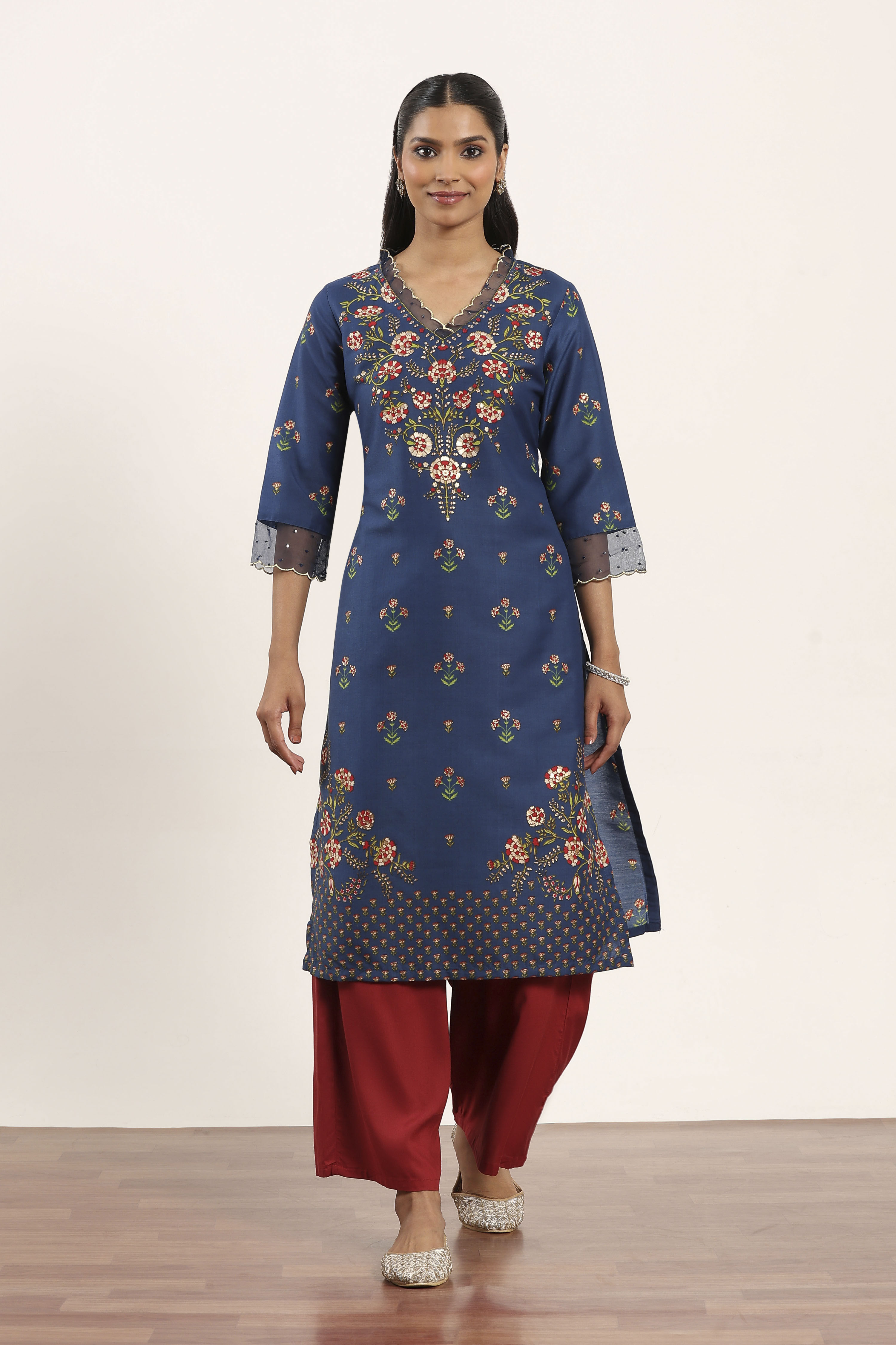 Blue Viscose Rayon Straight Kurta Pants Set image number 6
