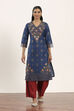 Blue Viscose Rayon Straight Kurta Pants Set image number 6
