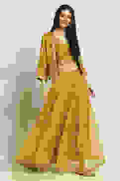 Yellow Viscose Blend A-Line Solid Top Lehanga Lehenga image number 5