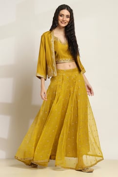 Yellow Viscose Blend A-Line Solid Top Lehanga Lehenga image number 5