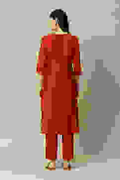 Rust LIVA Straight Printed Kurta Palazzo Suit Set image number 4