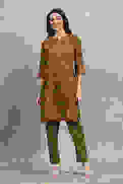 Green Cotton Printed Straight Kurta Pants Set image number 6