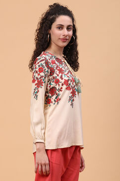 Cream Viscose Rayon Short Top image number 3