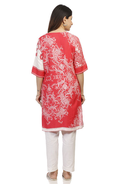 Pink Straight High Low Viscose Kurta image number 4