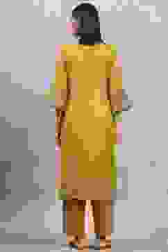 Yellow Polyester Yarndyed Straight Suit Set image number 4