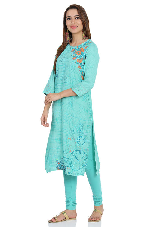 Turq Straight Viscose Kurta image number 2