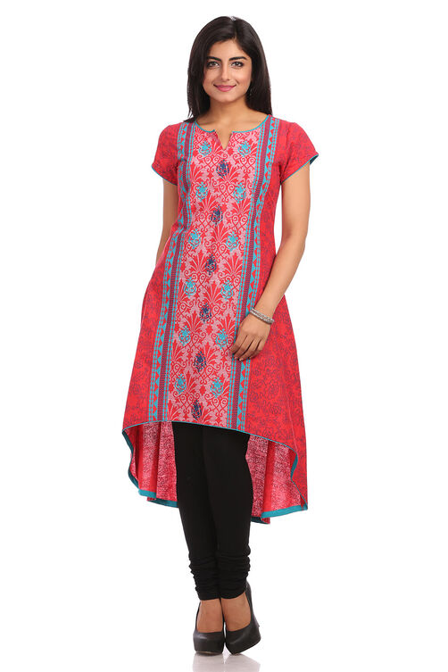 Red Asymmetric Cotton Kurta image number 0