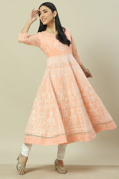 Peach Cotton Blend Straight Kurta image number 0