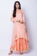 Peach Viscose Cotton Straight Suit Set image number 0