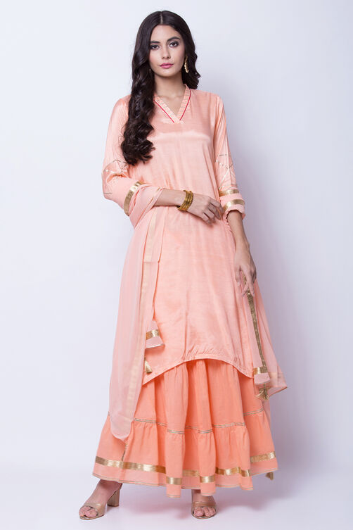 Peach Viscose Cotton Straight Suit Set image number 0