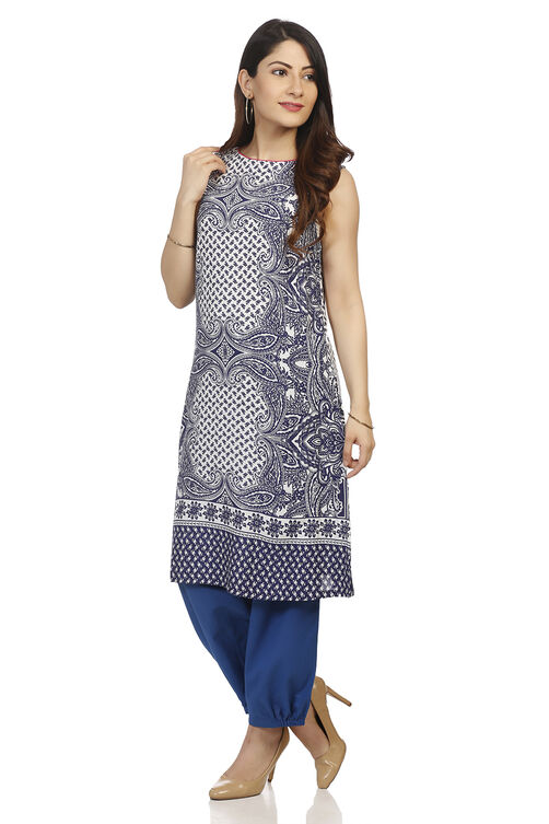 Blue Viscose A-Line Kurta image number 3