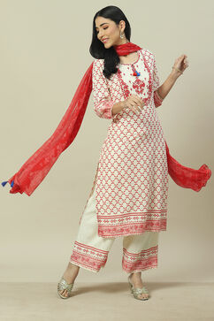 Ecru LIVA Woven Straight Kurta Suit Set image number 0