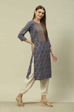 Green LIVA Straight Printed Kurta image number 3