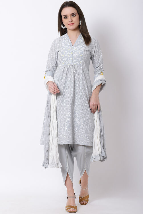 Grey Cotton Flared Printed Tunic image number 4