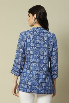 Blue LIVA Straight Printed Top image number 4