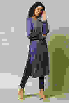 Blue Acrylic Straight Printed Kurta image number 4