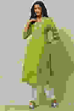 Lime Green Solid Straight Kurta image number 0