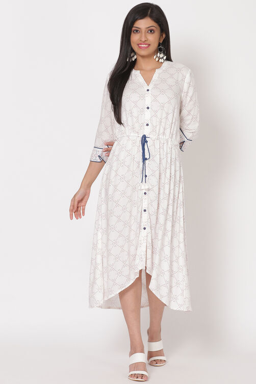 Off White Viscose A Line Dress image number 0