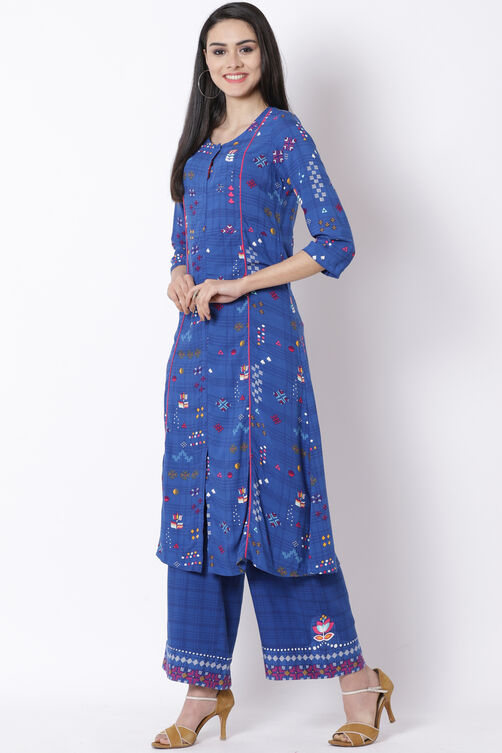 Blue Viscose A-Line Kurta image number 4