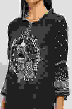 Black Printed Straight Short Kurti image number 1