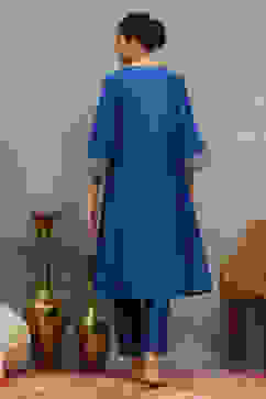 Blue Viscose Blend Embroidered Kalidar Suit Set image number 4