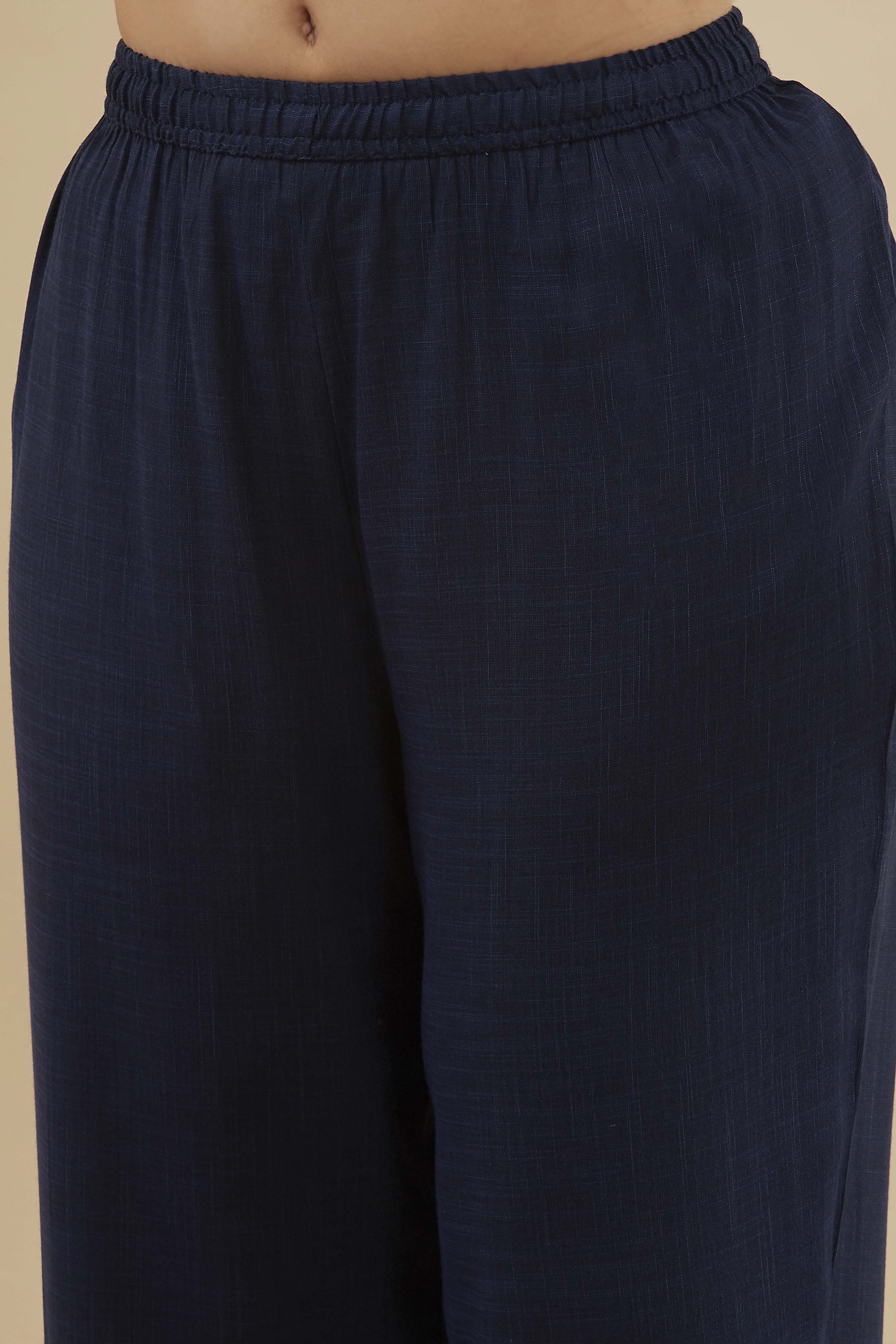 Blue Viscose Blend Straight Printed  image number 2