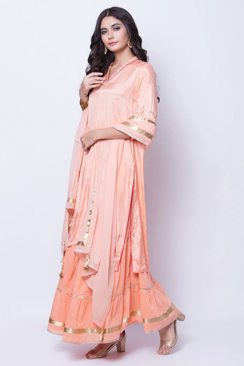 Peach Viscose Cotton Straight Suit Set image number 3