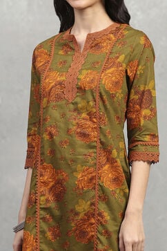 Green Cotton Printed Straight Kurta Pants Set image number 1