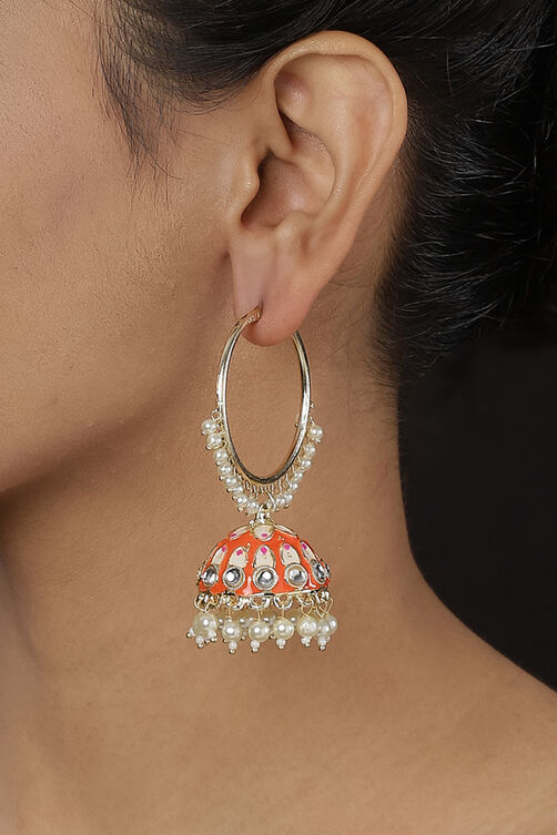 Red Metal Brass Earrings image number 1